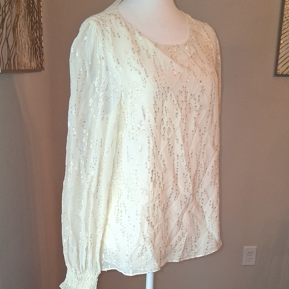 Lilly Pulitzer Cream Silk Blouse With Gold Pattern